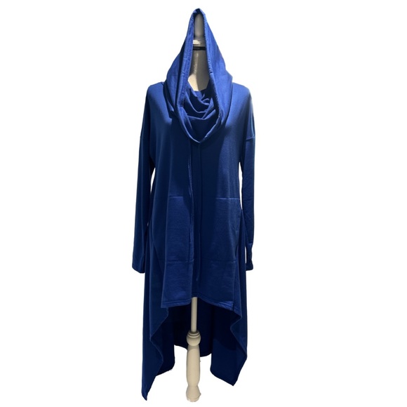 Meaveor Women's Hooded Blue Pullover High Low Long Sleeve Sweater Sweatshirt - Picture 1 of 3